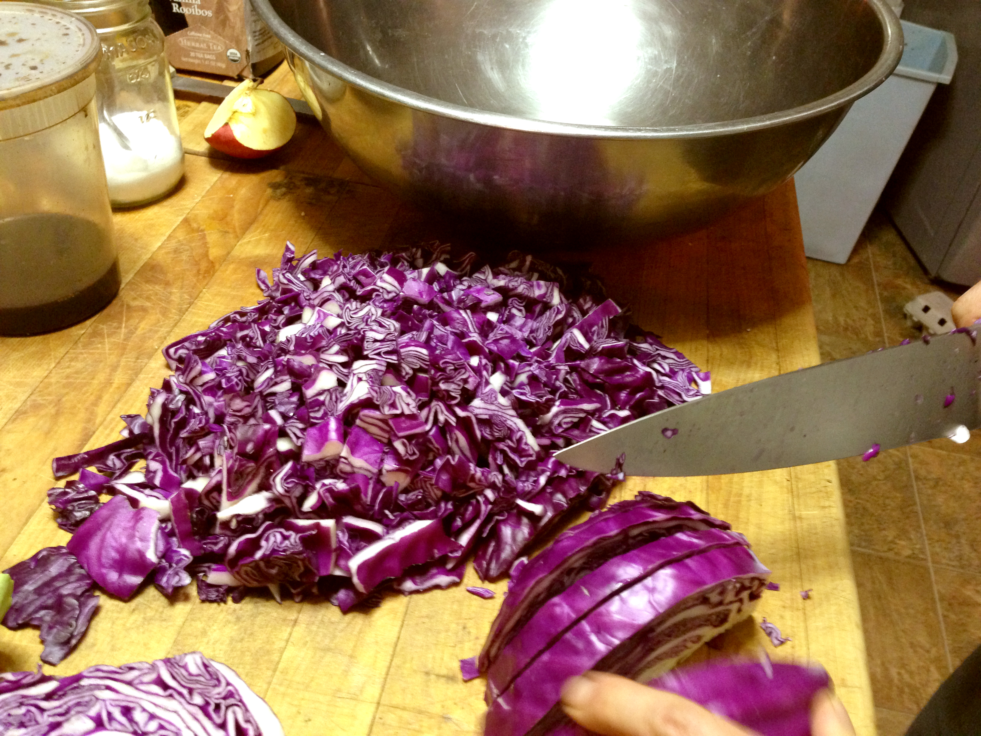 chopping cabbage